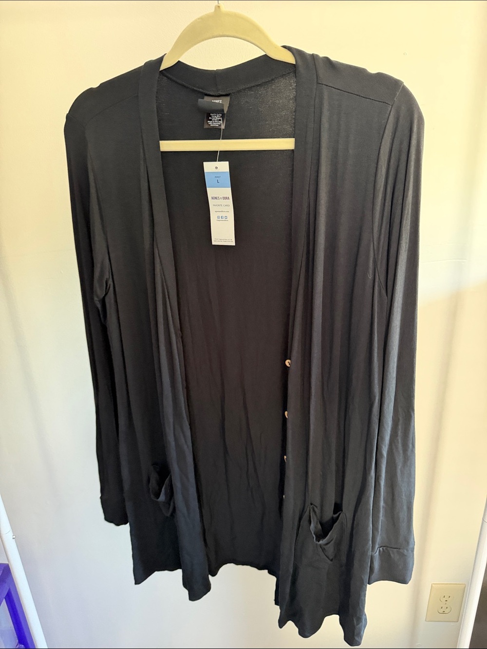 Agnes & Dora Black Open-Front Cardigan with Pockets